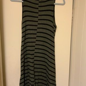 Pinc Striped Sleeveless Crew Neck Casual Dress in Army Green